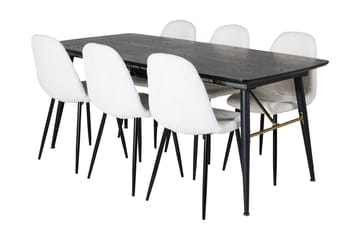 Irunea Forlengningsbar Spisegruppe 180 cm inkl. 6 Ypas Stole - Svart/Hvit - Møbler - Bord - Spisegruppe