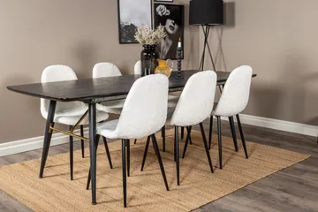 Irunea Forlengningsbar Spisegruppe 180 cm inkl. 6 Ypas Stole - Svart/Hvit - Møbler - Bord - Spisegruppe