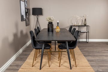 Irunea Forlengningsbar Spisegruppe 180 cm inkl. 6 Pontus Sto - Svart/Messing/Fløyel - Møbler - Bord - Spisegruppe