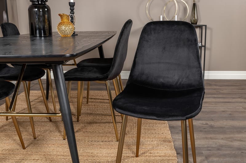 Irunea Forlengningsbar Spisegruppe 180 cm inkl. 6 Pontus Sto - Svart/Messing/Fløyel - Møbler - Bord - Spisegruppe