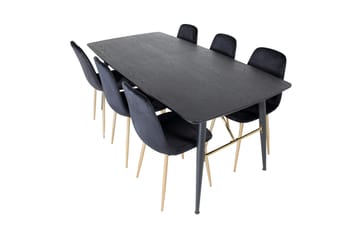 Irunea Forlengningsbar Spisegruppe 180 cm inkl. 6 Pontus Sto - Svart/Messing/Fløyel - Møbler - Bord - Spisegruppe