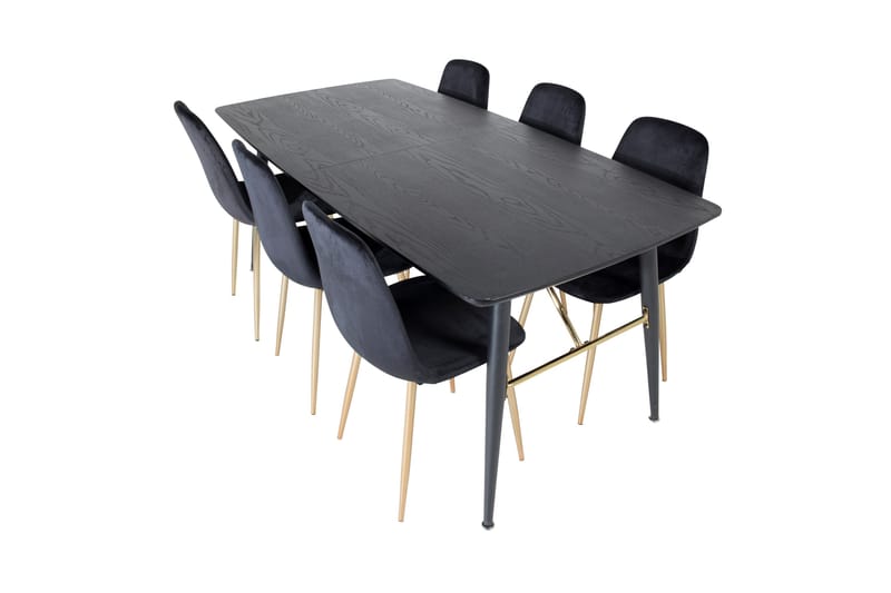 Irunea Forlengningsbar Spisegruppe 180 cm inkl. 6 Pontus Sto - Svart/Messing/Fløyel - Møbler - Bord - Spisegruppe