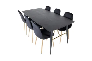Irunea Forlengningsbar Spisegruppe 180 cm inkl. 6 Pontus Sto - Svart/Messing/Fløyel - Møbler - Bord - Spisegruppe