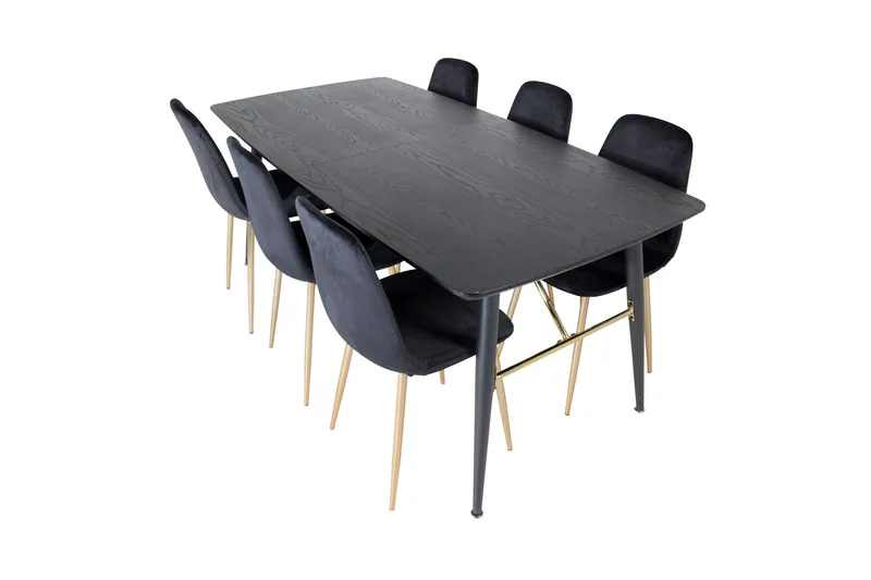 Irunea Forlengningsbar Spisegruppe 180 cm inkl. 6 Pontus Sto - Svart/Messing/Fløyel - Møbler - Bord - Spisegruppe