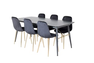 Irunea Forlengningsbar Spisegruppe 180 cm inkl. 6 Pontus Sto - Svart/Messing/Fløyel - Møbler - Bord - Spisegruppe