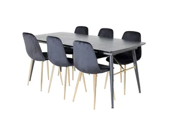 Irunea Forlengningsbar Spisegruppe 180 cm inkl. 6 Pontus Sto - Svart/Messing/Fløyel - Møbler - Bord - Spisegruppe