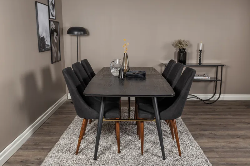 Irunea Forlengningsbar Spisegruppe 180cm inkl. 6 Campomar St - Svart/Brun - Møbler - Bord - Spisegruppe