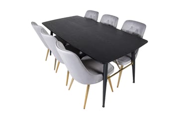 Irunea Forlengningsbar Spisegruppe 180cm inkl 6 Valera Lyx S - Svart/Grå/Messing - Møbler - Bord - Spisegruppe