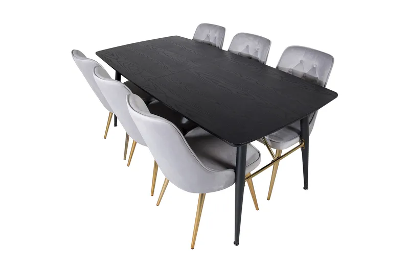 Irunea Forlengningsbar Spisegruppe 180cm inkl 6 Valera Lyx S - Svart/Grå/Messing - Møbler - Bord - Spisegruppe