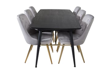 Irunea Forlengningsbar Spisegruppe 180cm inkl 6 Valera Lyx S - Svart/Grå/Messing - Møbler - Bord - Spisegruppe