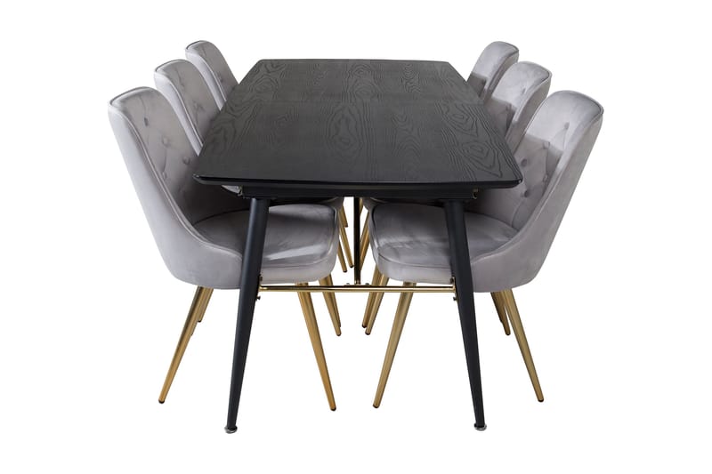 Irunea Forlengningsbar Spisegruppe 180cm inkl 6 Valera Lyx S - Svart/Grå/Messing - Møbler - Bord - Spisegruppe