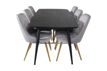 Irunea Forlengningsbar Spisegruppe 180cm inkl 6 Valera Lyx S - Svart/Grå/Messing - Møbler - Bord - Spisegruppe