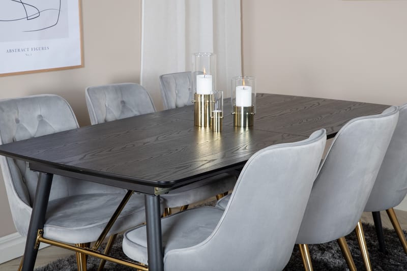 Irunea Forlengningsbar Spisegruppe 180cm inkl 6 Valera Lyx S - Svart/Grå/Messing - Møbler - Bord - Spisegruppe