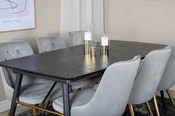 Irunea Forlengningsbar Spisegruppe 180cm inkl 6 Valera Lyx S - Svart/Grå/Messing - Møbler - Bord - Spisegruppe