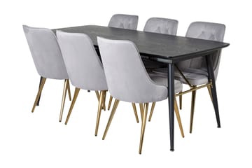 Irunea Forlengningsbar Spisegruppe 180cm inkl 6 Valera Lyx S - Svart/Grå/Messing - Møbler - Bord - Spisegruppe