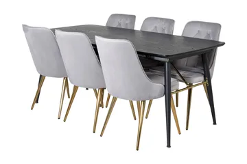 Irunea Forlengningsbar Spisegruppe 180cm inkl 6 Valera Lyx S - Svart/Grå/Messing - Møbler - Bord - Spisegruppe