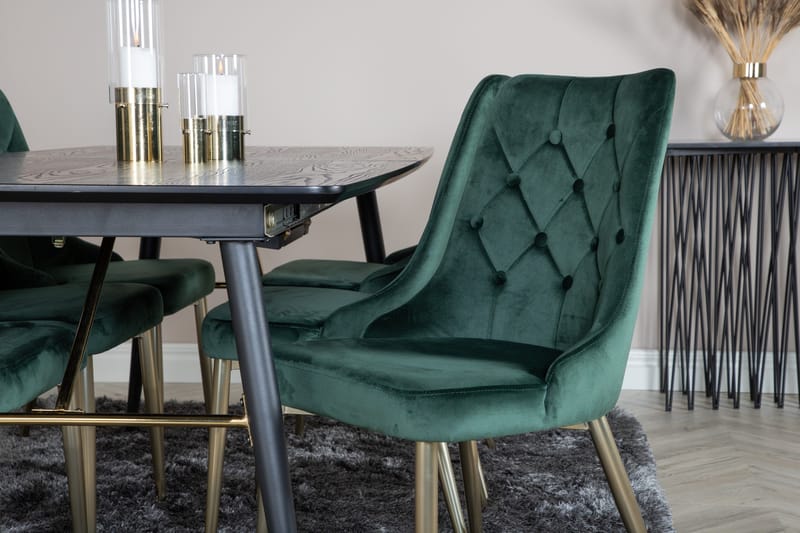 Irunea Forlengningsbar Spisegruppe 180cm inkl. 6 Valerie Lyx - Svart/Mørkegrønn/Gull - Møbler - Bord - Spisegruppe