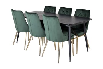 Irunea Forlengningsbar Spisegruppe 180cm inkl. 6 Valerie Lyx - Svart/Mørkegrønn/Gull - Møbler - Bord - Spisegruppe