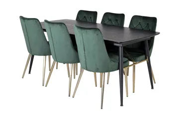 Irunea Forlengningsbar Spisegruppe 180cm inkl. 6 Valerie Lyx - Svart/Mørkegrønn/Gull - Møbler - Bord - Spisegruppe