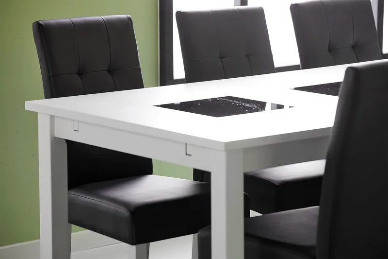 Jasmin Spisegruppe 180 + 6 Stoler Uttrekkbart spisebord - Hvit / Svart - Møbler - Bord - Spisegruppe