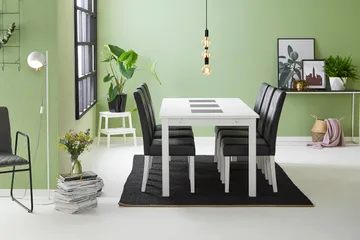 Jasmin Spisegruppe 180 + 6 Stoler Uttrekkbart spisebord - Hvit / Svart - Møbler - Bord - Spisegruppe