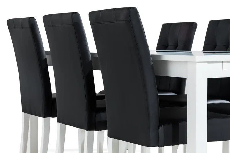 Jasmin Spisegruppe 180 + 6 Stoler Uttrekkbart spisebord - Hvit / Svart - Møbler - Bord - Spisegruppe