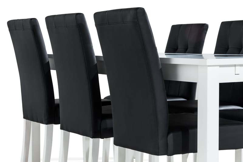 Jasmin Spisegruppe 180 + 6 Stoler Uttrekkbart spisebord - Hvit / Svart - Møbler - Bord - Spisegruppe