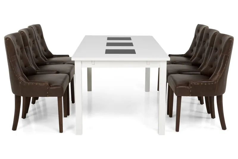 Jasmin Spisegruppe 180 cm med 6 Tuva Lenestol - Hvit/Brun PU - Møbler - Bord - Spisegruppe