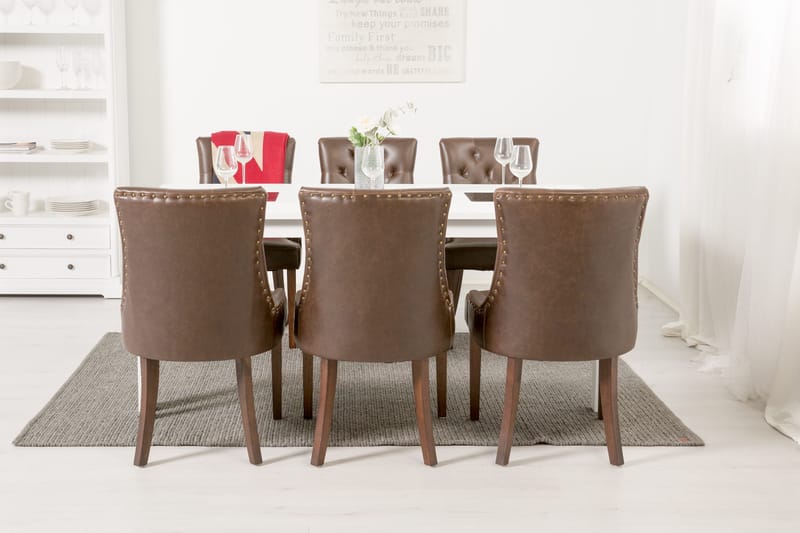 Jasmin Spisegruppe 180 cm med 6 Tuva Lenestol - Hvit/Brun PU - Møbler - Bord - Spisegruppe