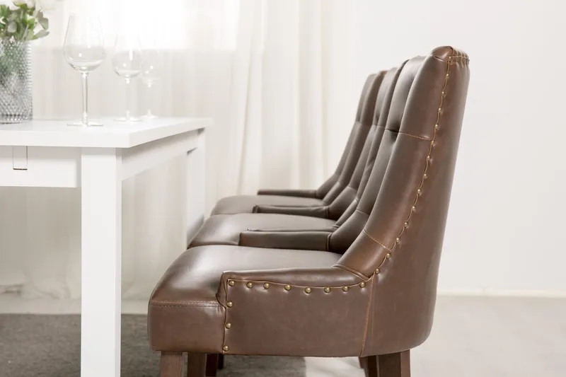 Jasmin Spisegruppe 180 cm med 6 Tuva Lenestol - Hvit/Brun PU - Møbler - Bord - Spisegruppe