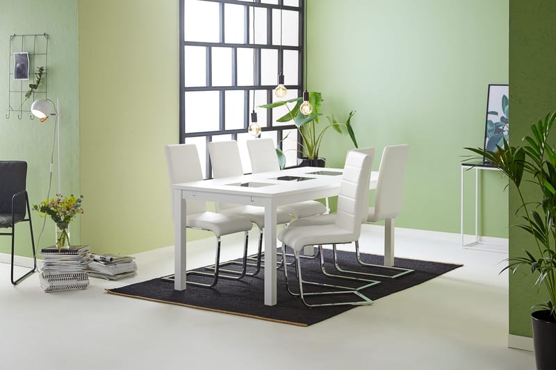 Jasmin Spisegruppe med 6 Cibus Stoler - Hvit/PU/Krom - Møbler - Bord - Spisegruppe