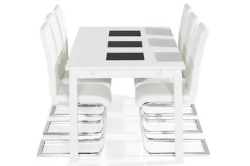 Jasmin Spisegruppe med 6 Cibus Stoler - Hvit/PU/Krom - Møbler - Bord - Spisegruppe