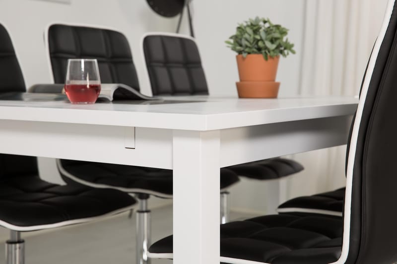 Jasmin Spisegruppe med 6 Frida Stoler - Hvit/Sort PU - Møbler - Bord - Spisegruppe