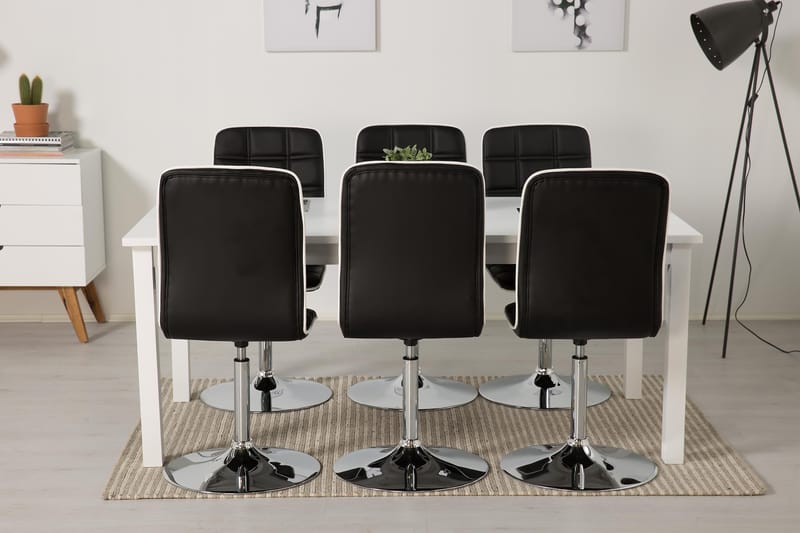 Jasmin Spisegruppe med 6 Frida Stoler - Hvit/Sort PU - Møbler - Bord - Spisegruppe