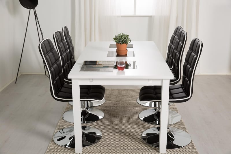 Jasmin Spisegruppe med 6 Frida Stoler - Hvit/Sort PU - Møbler - Bord - Spisegruppe