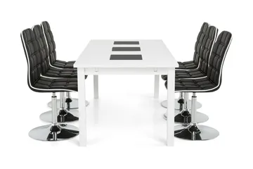 Jasmin Spisegruppe med 6 Frida Stoler - Hvit/Sort PU - Møbler - Bord - Spisegruppe