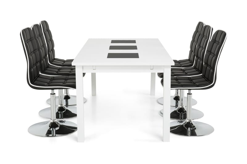 Jasmin Spisegruppe med 6 Frida Stoler - Hvit/Sort PU - Møbler - Bord - Spisegruppe