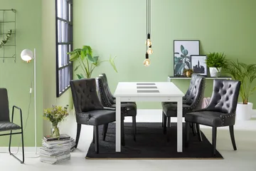 Jasmin Spisegruppe med 6 Tuva Lenestol - Hvit/Svart PU - Møbler - Bord - Spisegruppe