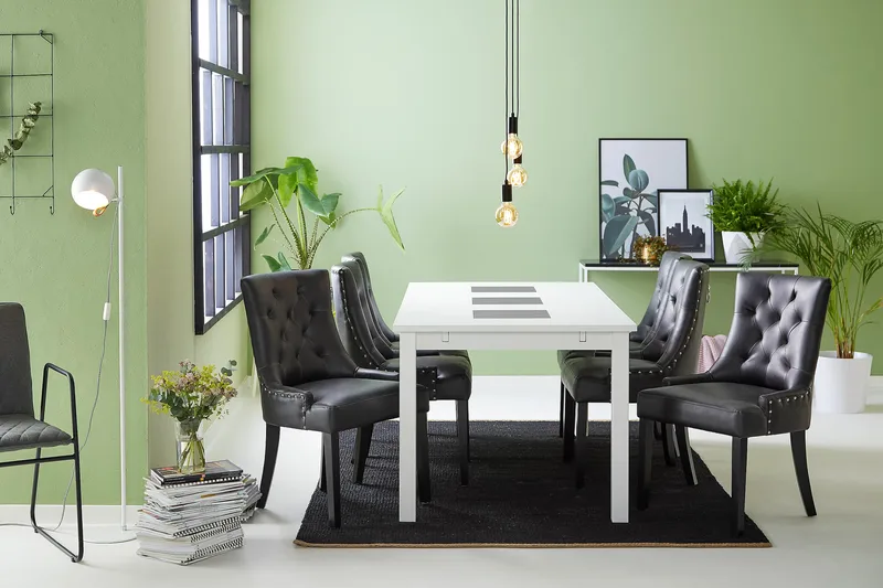 Jasmin Spisegruppe med 6 Tuva Lenestol - Hvit/Svart PU - Møbler - Bord - Spisegruppe