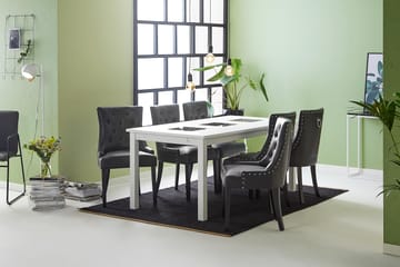 Jasmin Spisegruppe med 6 Tuva Lenestol - Hvit/Svart PU - Møbler - Bord - Spisegruppe