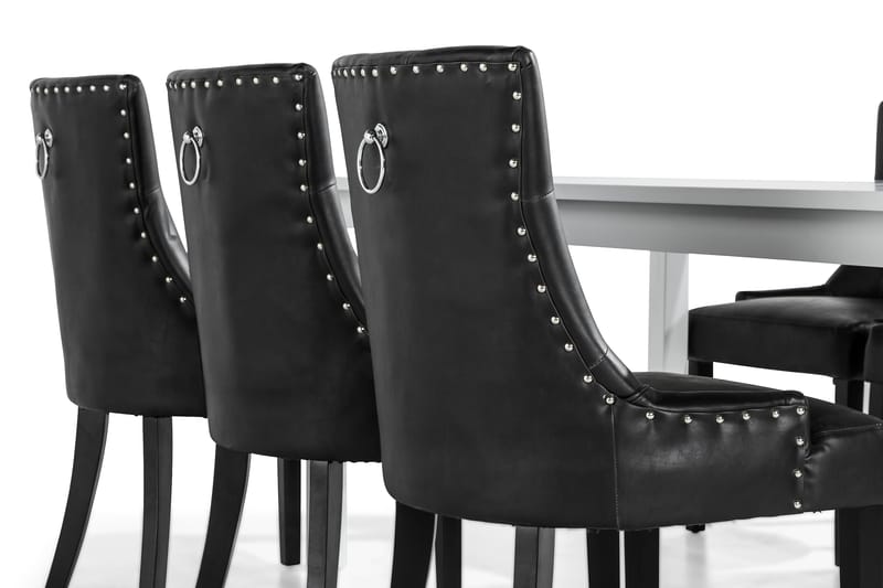 Jasmin Spisegruppe med 6 Tuva Lenestol - Hvit/Svart PU - Møbler - Bord - Spisegruppe