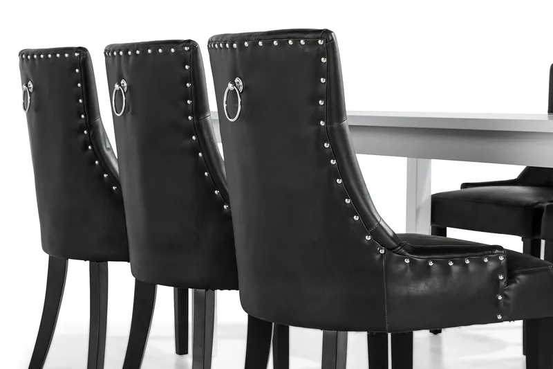 Jasmin Spisegruppe med 6 Tuva Lenestol - Hvit/Svart PU - Møbler - Bord - Spisegruppe