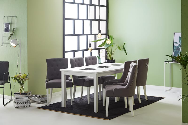 Jasmin Spisegruppe med 6 Viktoria Stoler - Hvit/Grå - Møbler - Bord - Spisegruppe