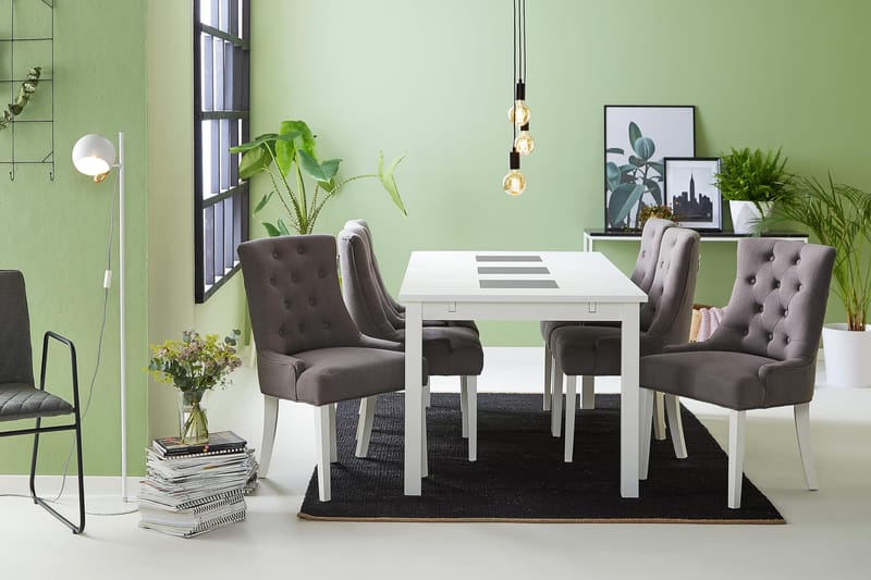 Jasmin Spisegruppe med 6 Viktoria Stoler - Hvit/Grå - Møbler - Bord - Spisegruppe