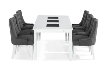 Jasmin Spisegruppe med 6 Viktoria Stoler - Hvit/Grå - Møbler - Bord - Spisegruppe