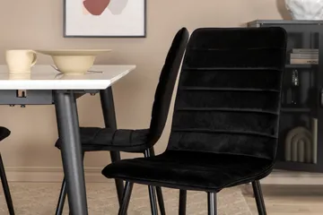 Jimms Forlengningsbar Spisegruppe 150 cm inkl. 4 Robin Stole - Hvit/Svart/Fløyel - Møbler - Bord - Spisegruppe