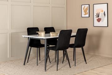 Jimms Forlengningsbar Spisegruppe 150 cm inkl. 4 Robin Stole - Hvit/Svart/Fløyel - Møbler - Bord - Spisegruppe