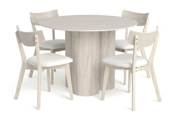 Juno spisegruppe 110 cm rund hvitlasert med 4 Amelia spisestoler med pute - Hvitlasert/Beige - Møbler - Bord - Spisegruppe
