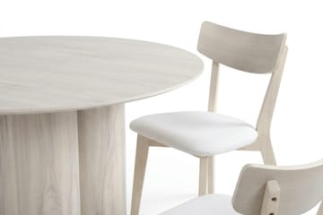 Juno spisegruppe 110 cm rund hvitlasert med 4 Amelia spisestoler med pute - Hvitlasert/Beige - Møbler - Bord - Spisegruppe