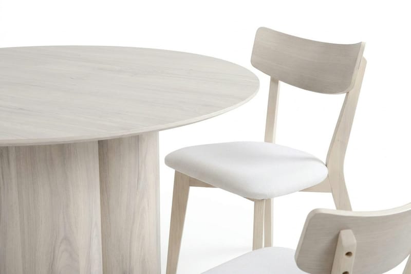 Juno spisegruppe 110 cm rund hvitlasert med 4 Amelia spisestoler med pute - Hvitlasert/Beige - Møbler - Bord - Spisegruppe